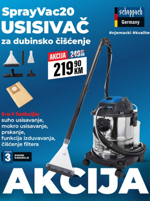 Scheppach usisivač za dubinsko čišćenje pranje SprayVac20 Scheppach usisivač za dubinsko čišćenje pranje SprayVac20